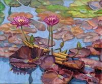 Delicate Lotus Flowers - Oil On Canvas Paintings - By Claudia Thomas, Botanical Painting Artist