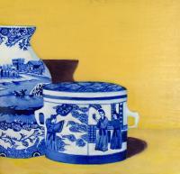 Blue Porcelain - Oil On Wood Block Paintings - By Leslie Dannenberg, Impressionism Painting Artist