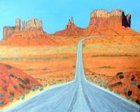 Monument Valley Highway - Oil On Canvas Paintings - By Leslie Dannenberg, Impressionism Painting Artist